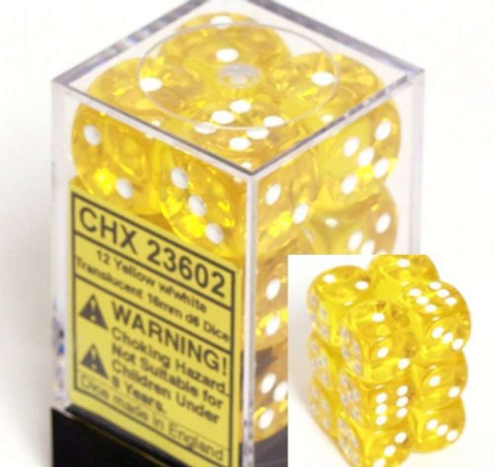 Amazon.com: Chessex Dice d6 Sets: Yellow with White Translucent